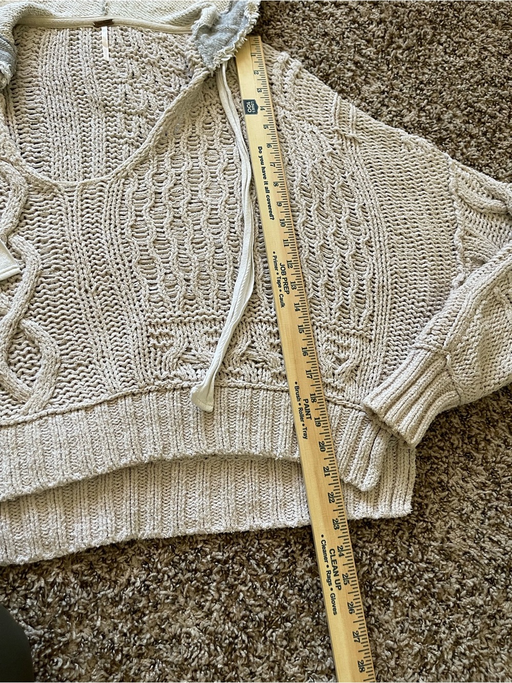 Free People Elan Tierra‎ Cable Knit Hoodie Sweater Cream Gray Size XS Oversized - Picture 8 of 16
